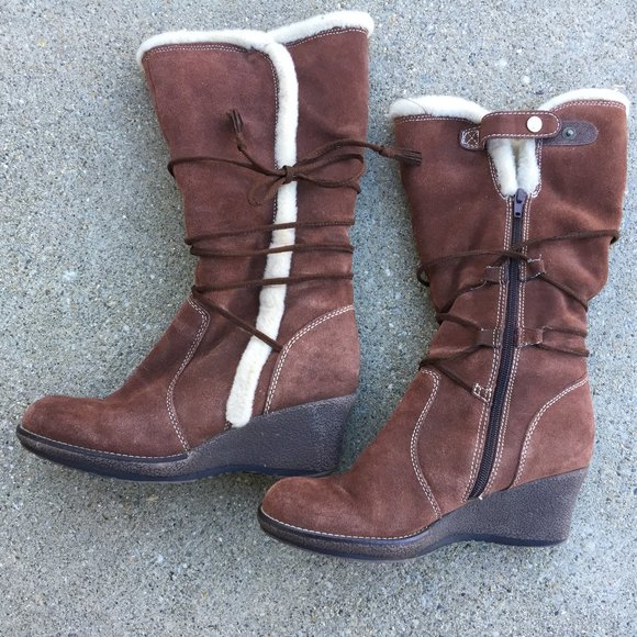 BareTraps Suede Calf-Length Wedge Boots - Picture 1 of 8